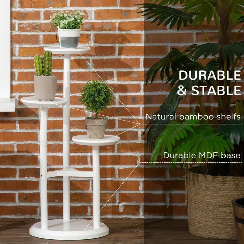3 Tiered Plant Stand, Bamboo Plant Shelf for Indoor & Outdoor, white