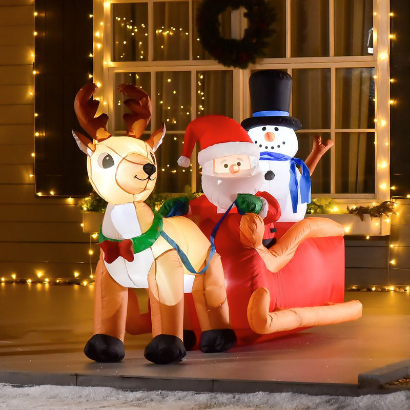 4ft Christmas Inflatable Santa Claus on Sleigh Deer LED Lighted Indoor Outdoor