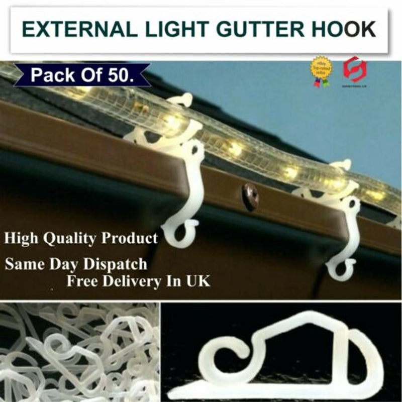 NEW 50 External Light Hooks Christmas Decoration Home Garden Gutter Clip Hanger