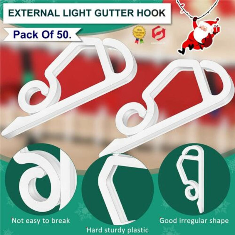 NEW 50 External Light Hooks Christmas Decoration Home Garden Gutter Clip Hanger