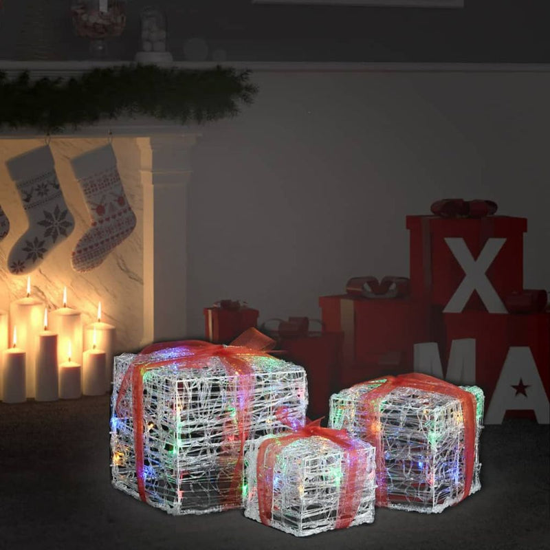Decorative Acrylic Christmas Gift Boxes 3 pcs Warm White