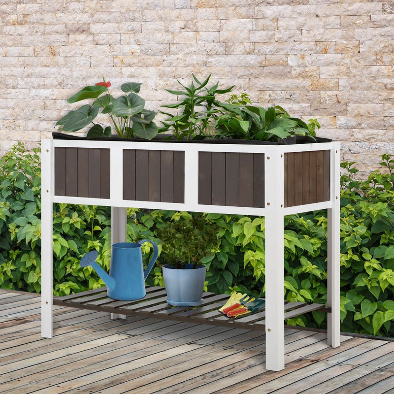 Wooden Planter Raised Elevated Garden Bed with Shelf Solid Wood Outdoor/Indoor
