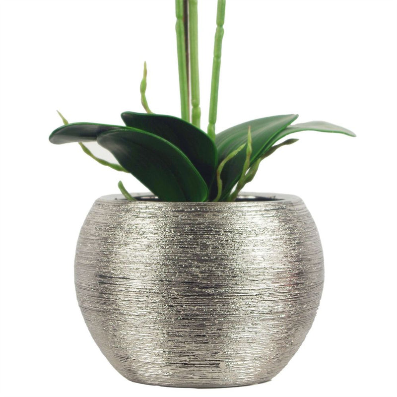 70cm Artificial Orchid Light Pink with Silver Ceramic Planter