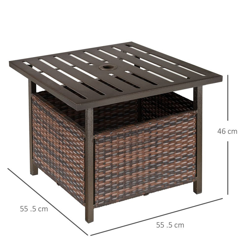 Outsunny Outdoor Rattan Coffee Table w/ Umbrella Hole Fit for Garden Backyard