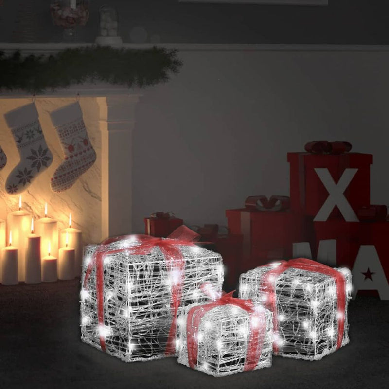 Decorative Acrylic Christmas Gift Boxes 3 pcs Warm White