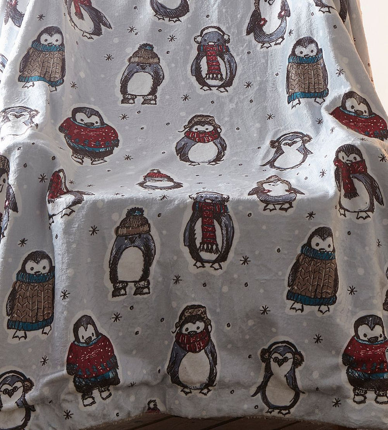 Snowy Penguins Fleece Throw 130 x 170cm
