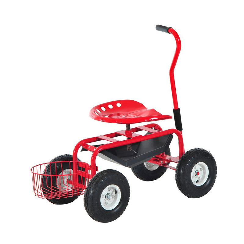 Gardening Planting Rolling Cart with Tool Tray-Red