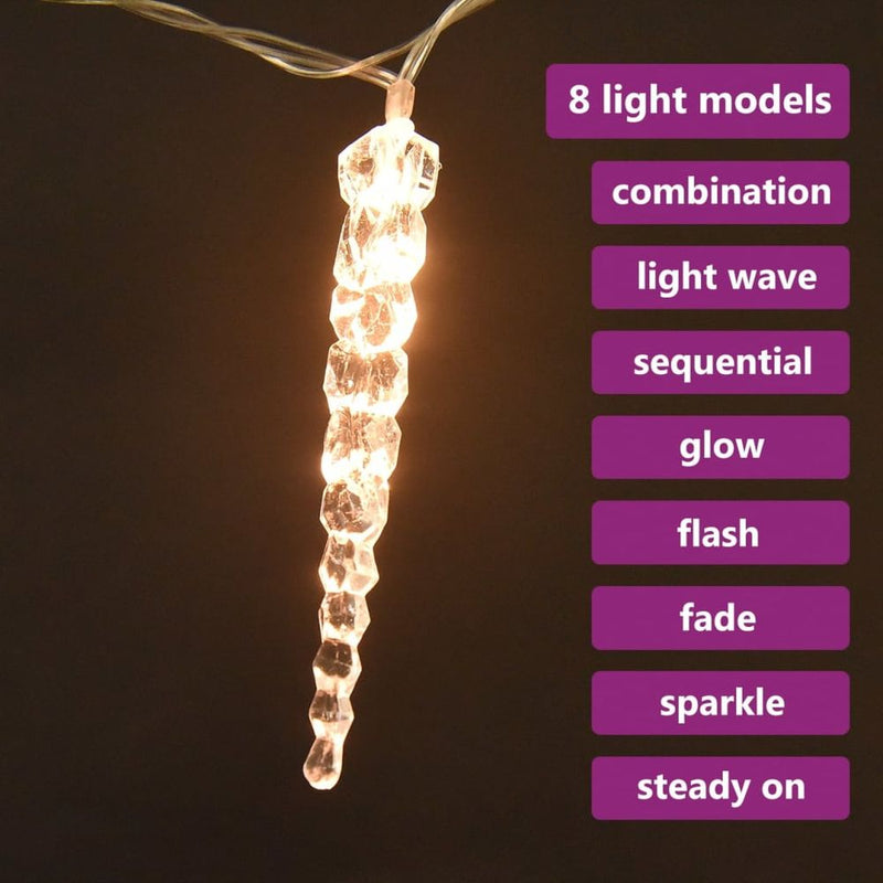 Christmas Icicle Lights 40pcs Warm White Acrylic Remote Control