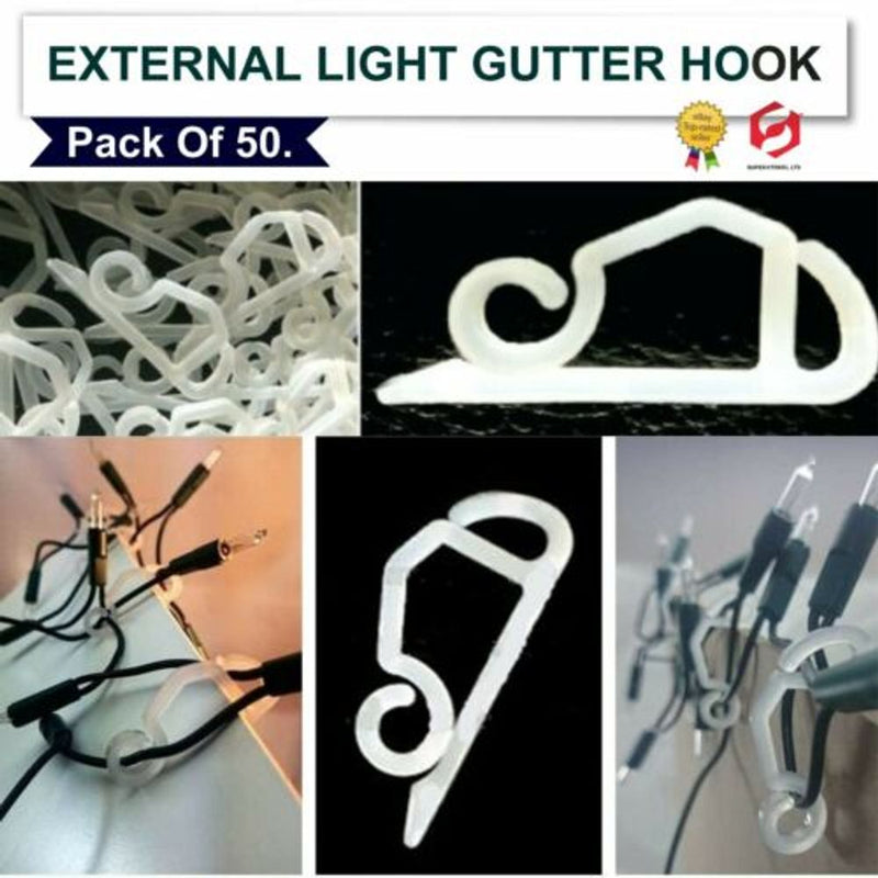 NEW 50 External Light Hooks Christmas Decoration Home Garden Gutter Clip Hanger