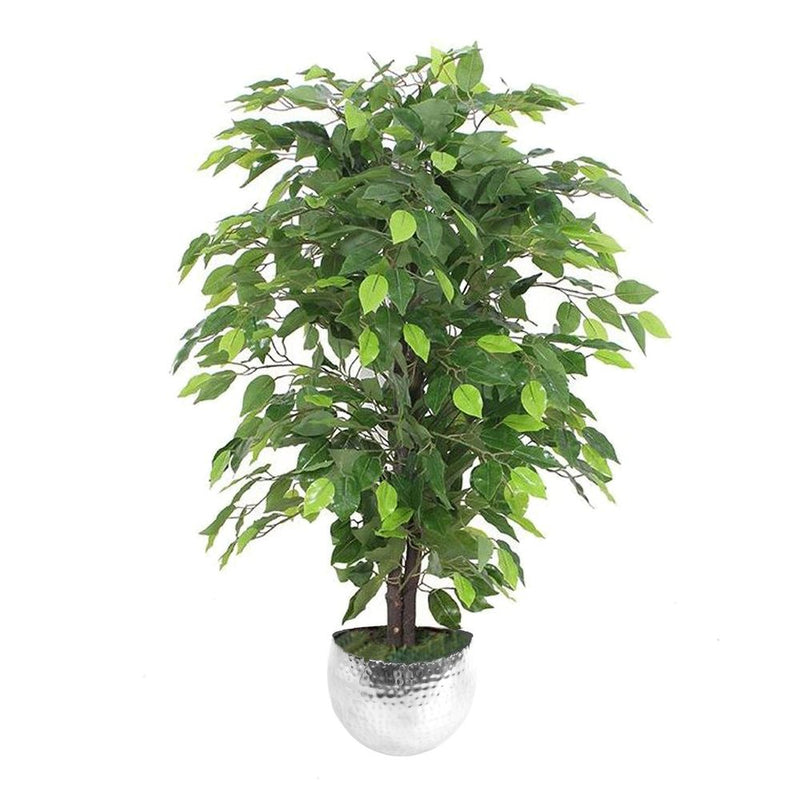 90cm Artificial Ficus Tree / Plant - Silver Metal Planter