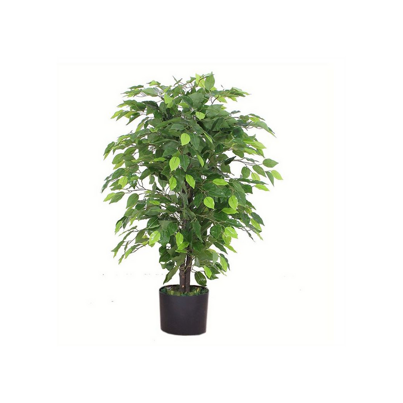 90cm Artificial Ficus Tree / Plant - Silver Metal Planter