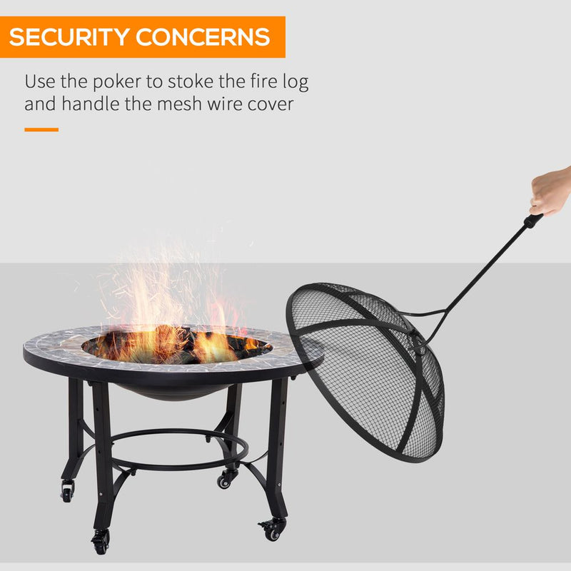 2-in-1 Outdoor Fire Pit Bowl on Wheels, Patio Heater & Cooking BBQ Grill, Mosaic