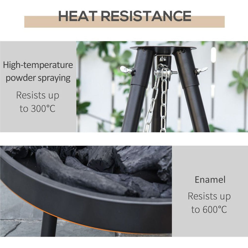Adjustable Tripod Charcoal Barbecue BBQ Cooking Grill Round Portable