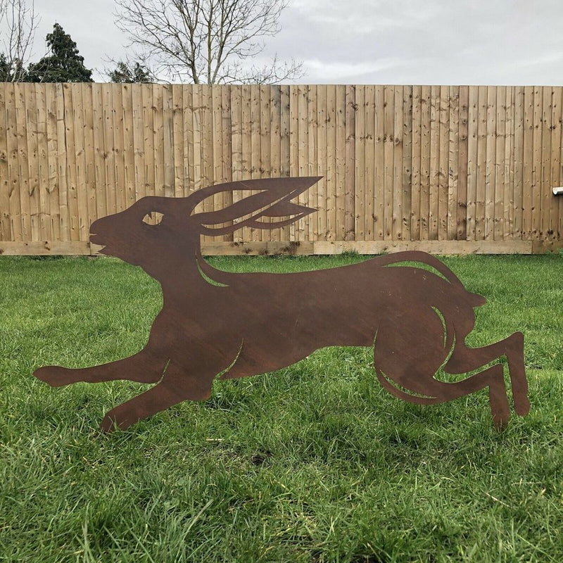 Rusty Metal Running Leaping Hare Garden Feature Ornament