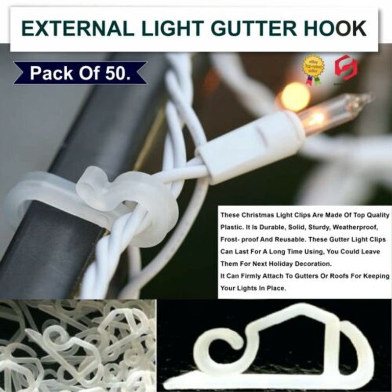 NEW 50 External Light Hooks Christmas Decoration Home Garden Gutter Clip Hanger