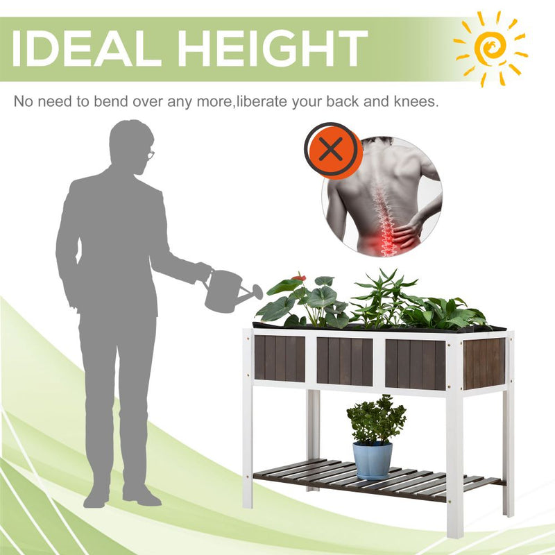 Wooden Planter Raised Elevated Garden Bed with Shelf Solid Wood Outdoor/Indoor
