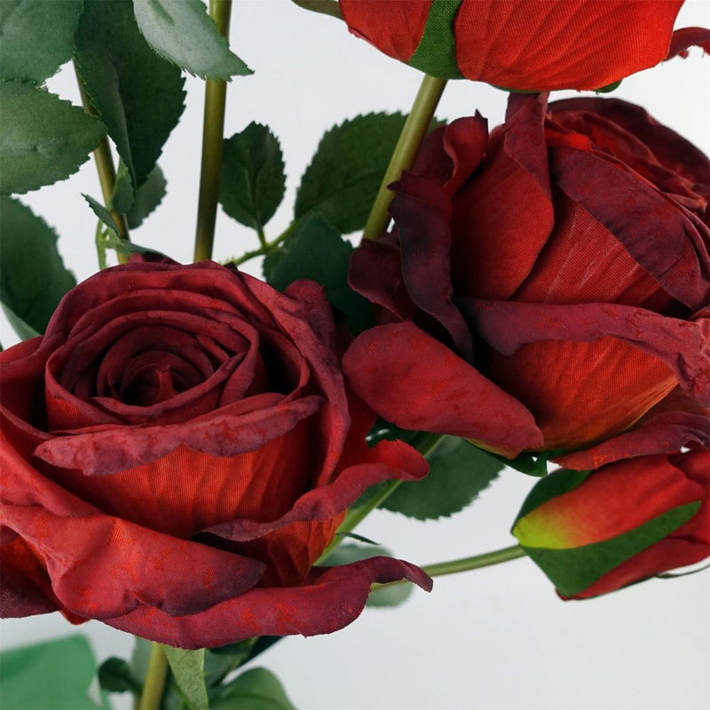 60cm Red Rose Artificial Flowers Spray - 4 Flowers 3 Buds