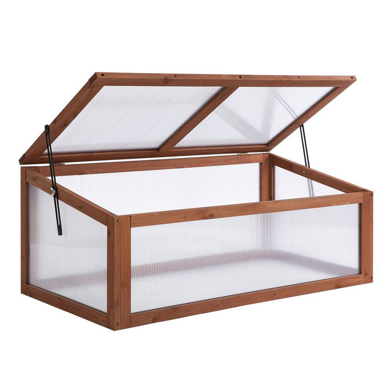 Square Wooden Greenhouse with Openable & Tilted Top Cover, PC Board