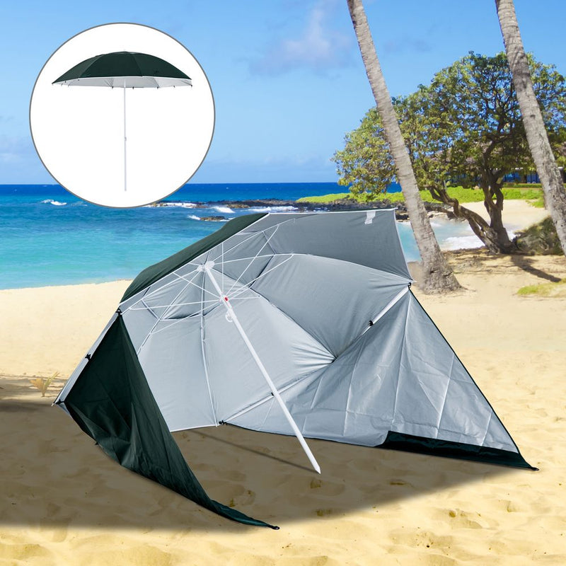 Beach Umbrella Sun Shelter 2 in 1 Umbrella UV Protection Steel Green Outsunny