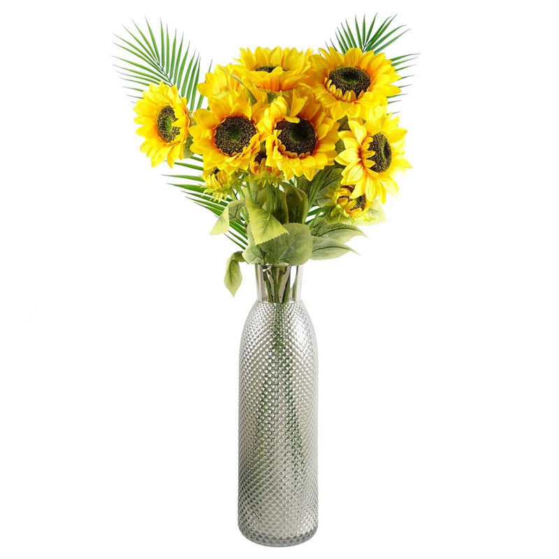 100cm Yellow Artificial Sunflower Arrangement Glass Vase