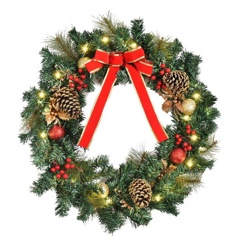 60cm Pre-Lit Artificial Christmas Door Wreath Holly LED