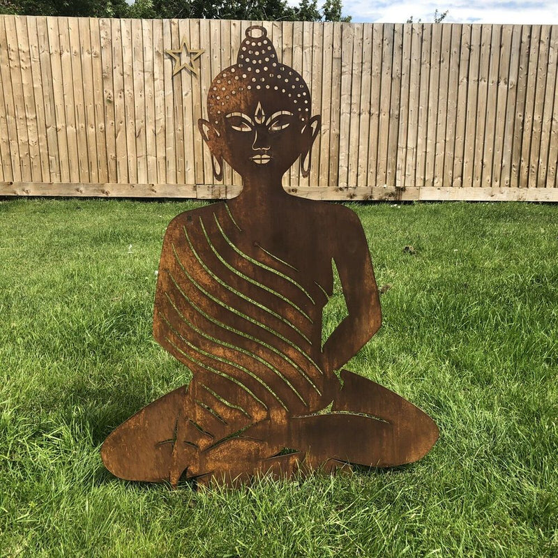 Rusty Metal Buddha Garden Ornament Statue Rustic Decoration