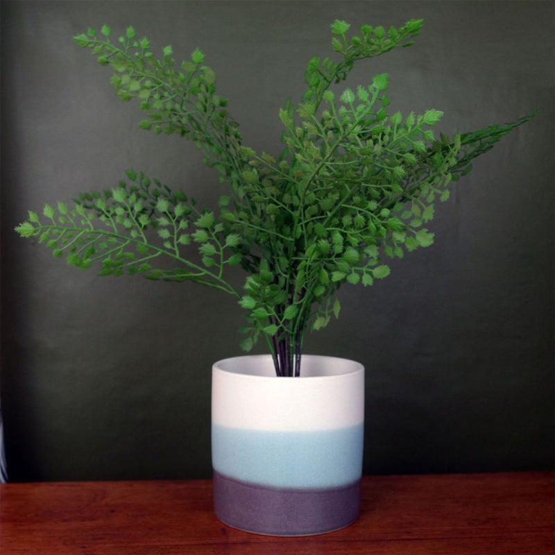 Blue Grey Stripe Ceramic Planter Plant Pot