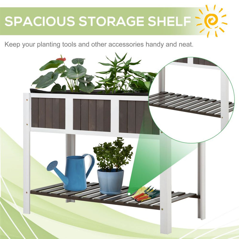 Wooden Planter Raised Elevated Garden Bed with Shelf Solid Wood Outdoor/Indoor