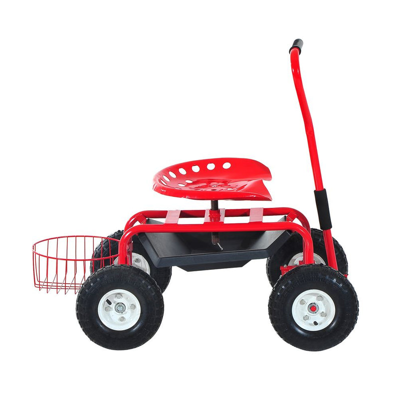 Gardening Planting Rolling Cart with Tool Tray-Red
