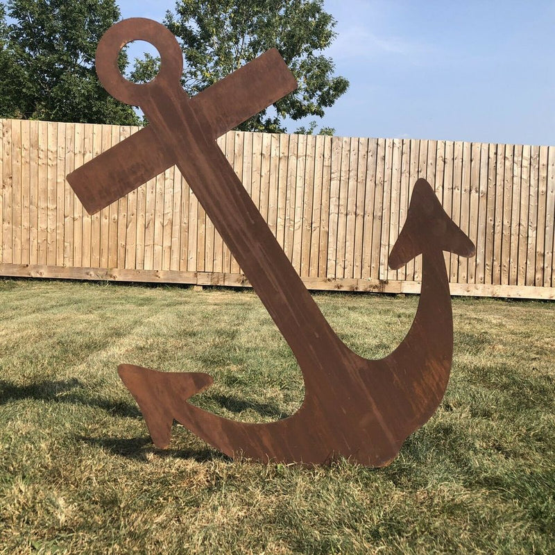 XL Rusty Anchor Garden Sign Metal Ornament Feature Lawn Statue