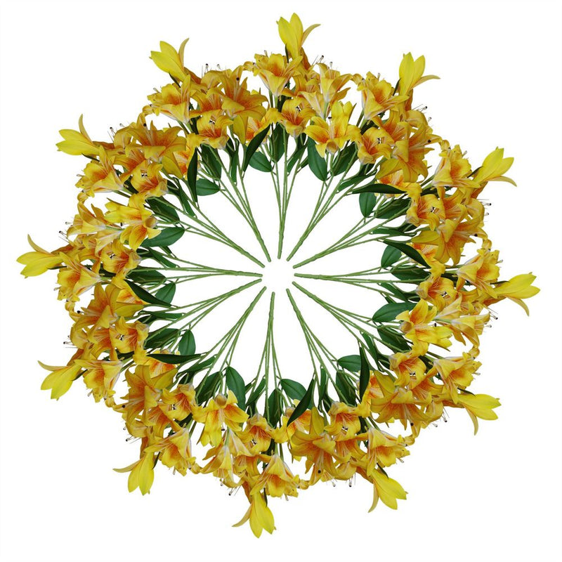 12 x 60cm Artificial Lily Stem - Yellow - 144 Flowers